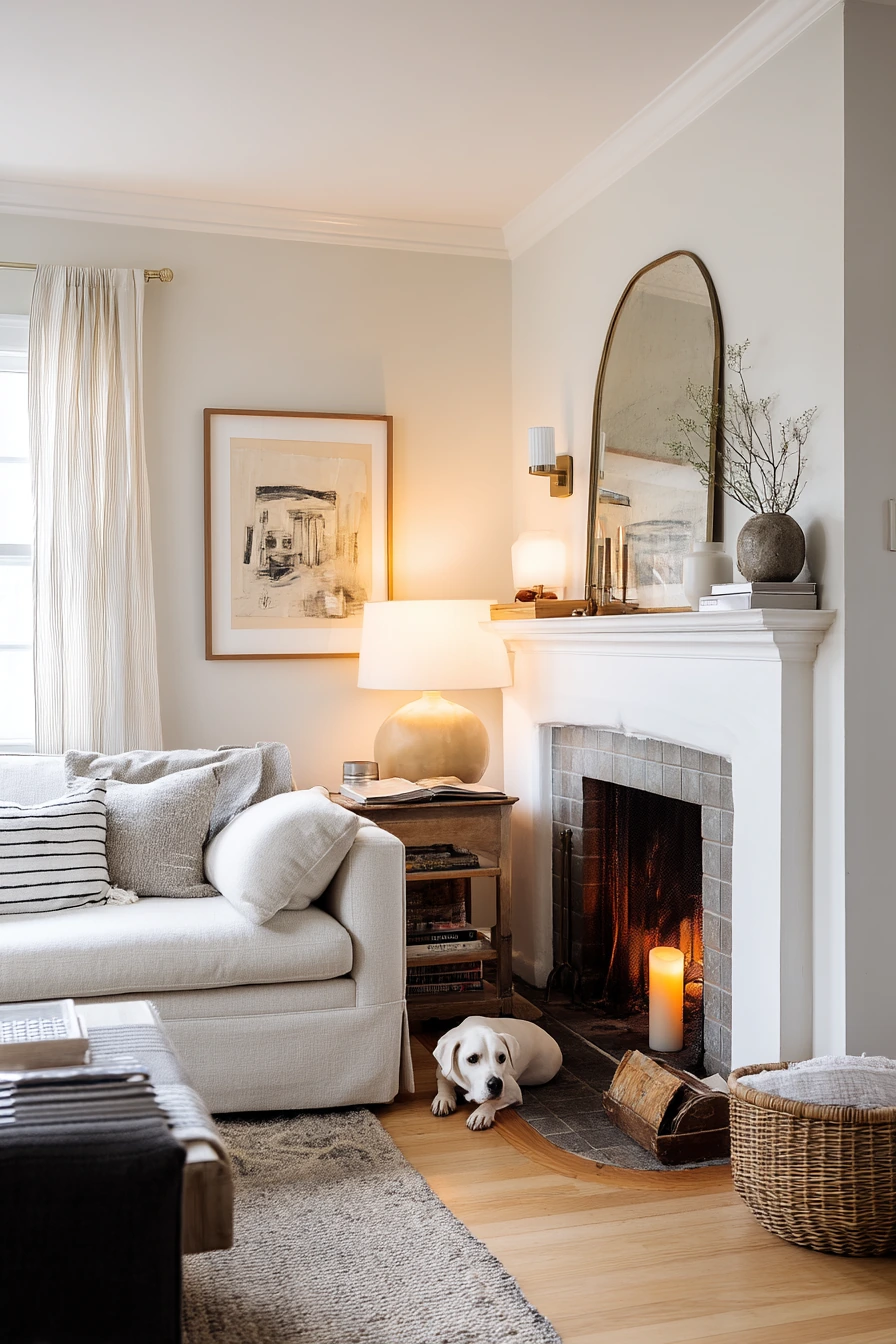 4. Renter-Friendly Off-Center Mantel Styling