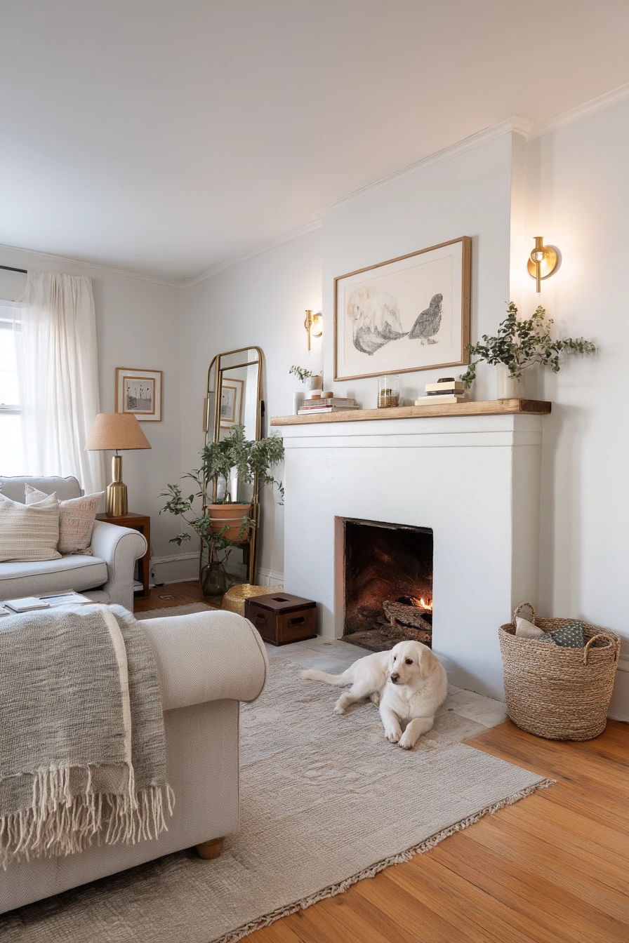 4. Renter-Friendly Off-Center Mantel Styling
