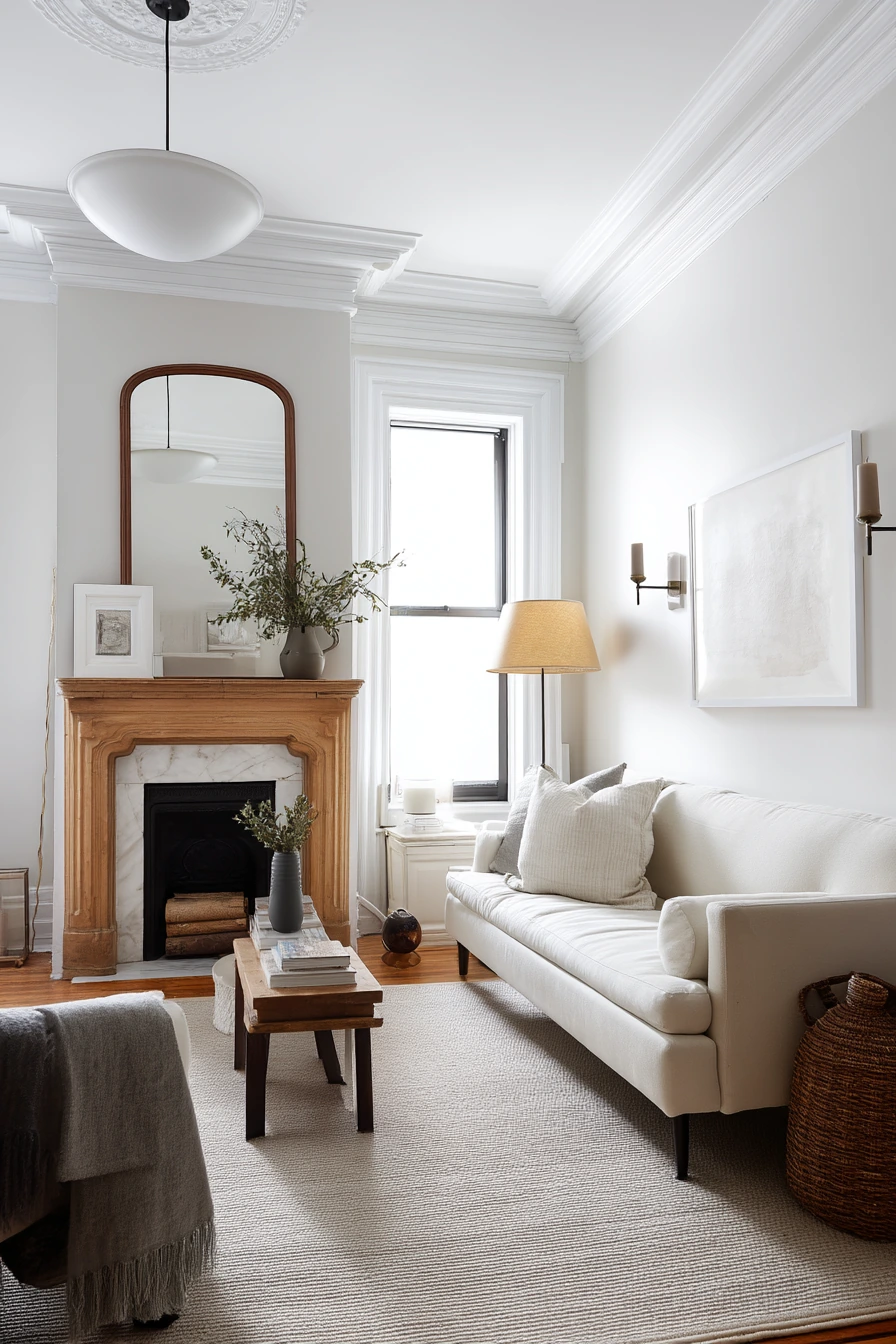 4. Renter-Friendly Off-Center Mantel Styling