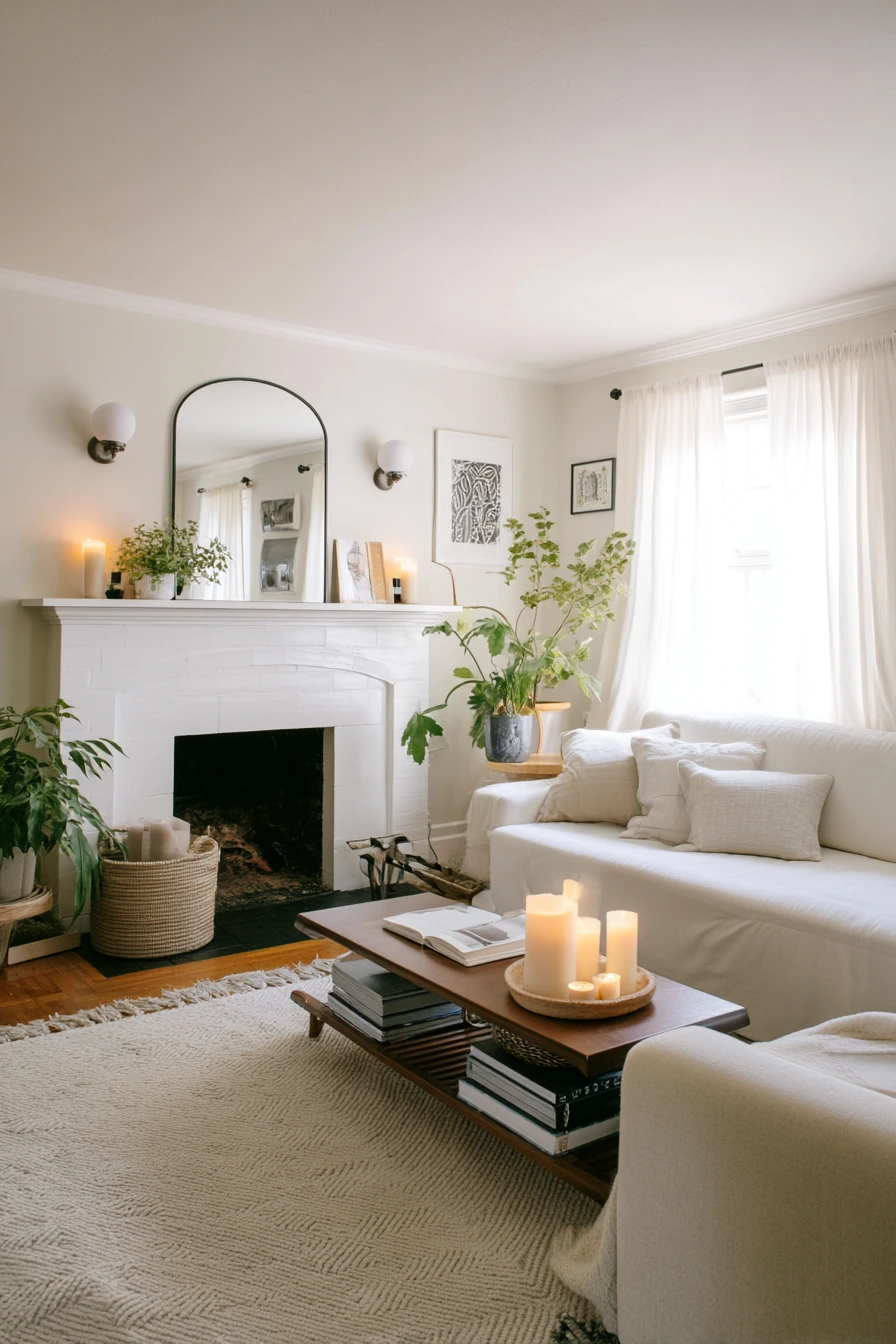 4. Renter-Friendly Off-Center Mantel Styling