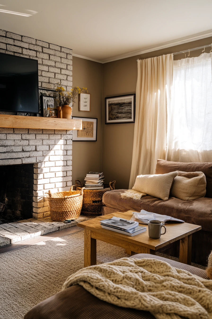 1. Side-Facing Brick Hearth in a Family Den