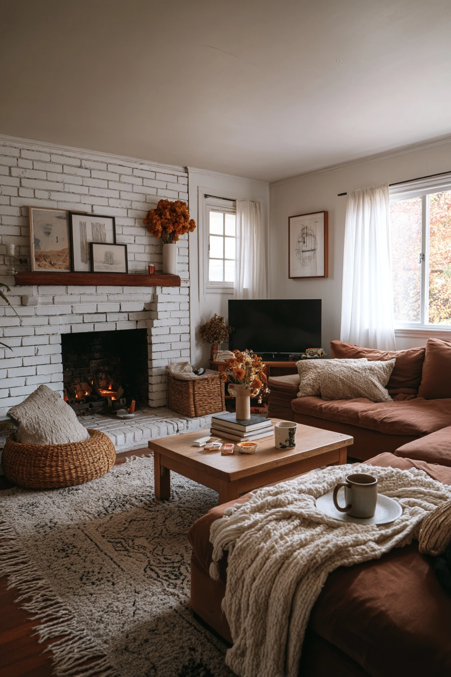 1. Side-Facing Brick Hearth in a Family Den
