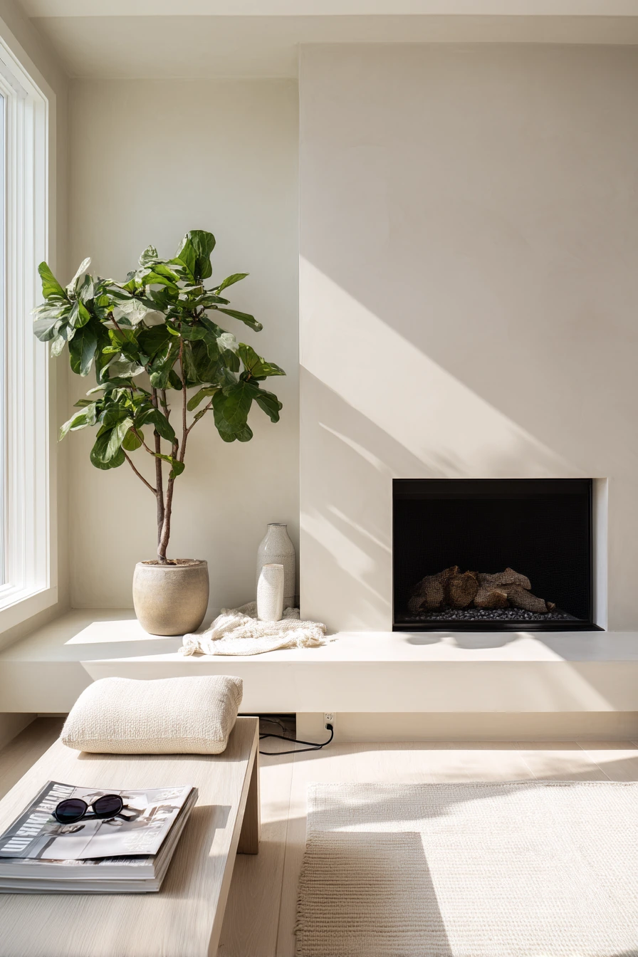 9. Minimal Modern Fireplace with Airy Negative Space