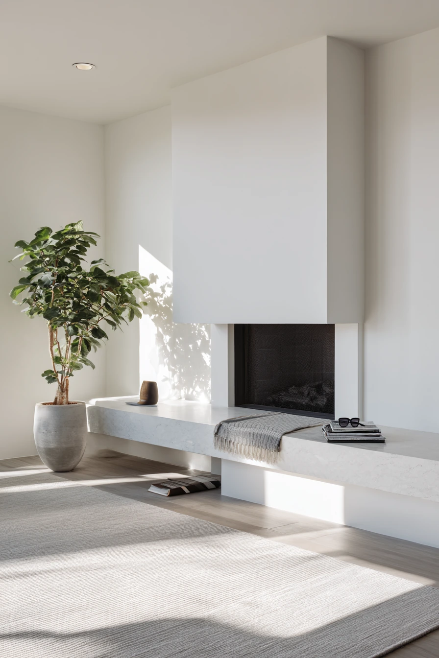 9. Minimal Modern Fireplace with Airy Negative Space