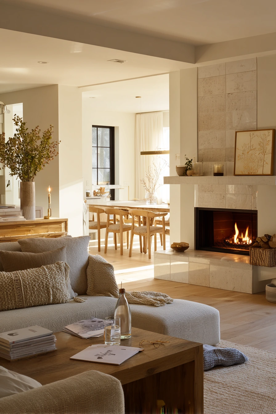 10. Off-Center Fireplace in an Open-Plan Living Room