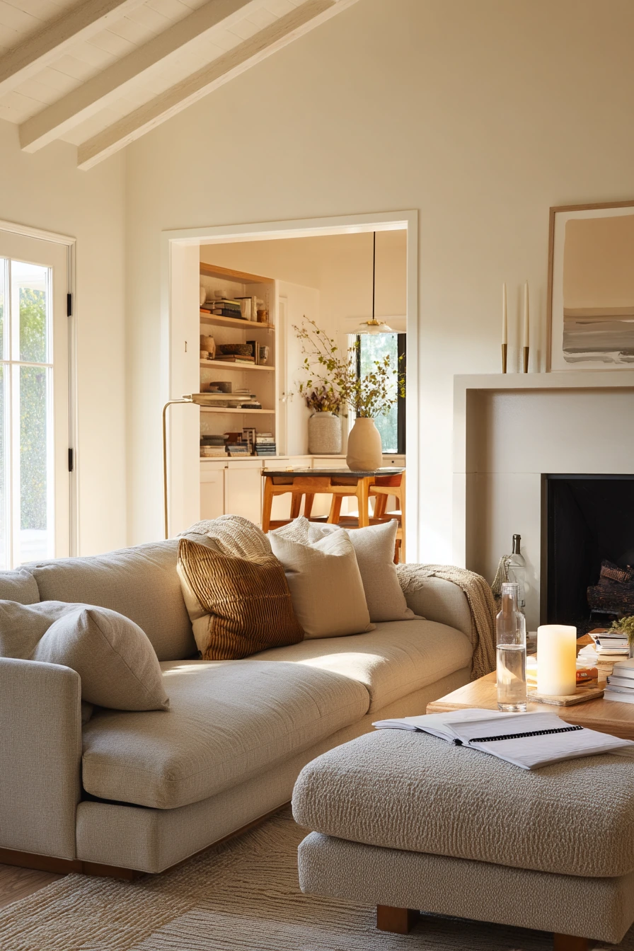 10. Off-Center Fireplace in an Open-Plan Living Room