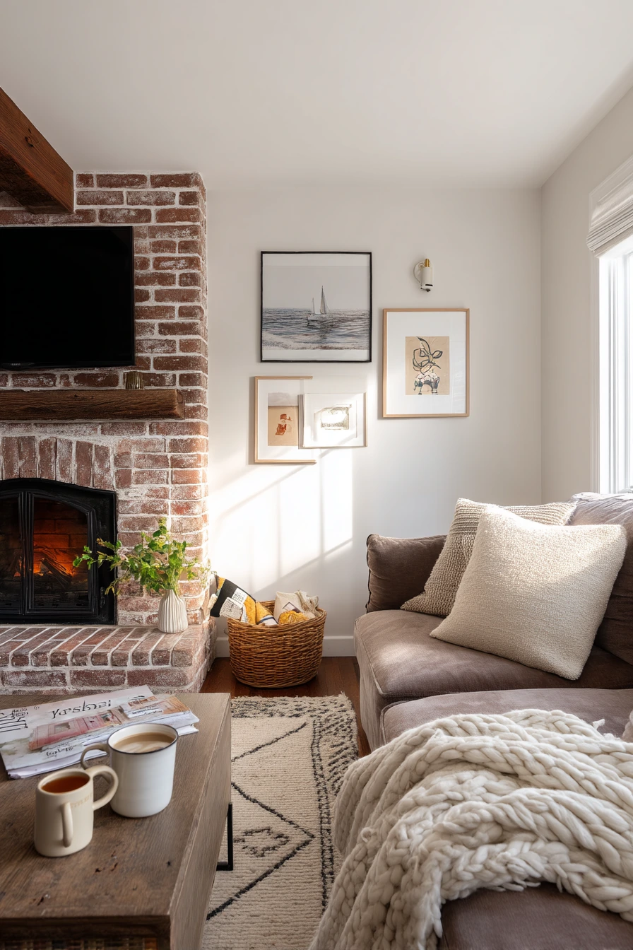 1. Side-Facing Brick Hearth in a Family Den