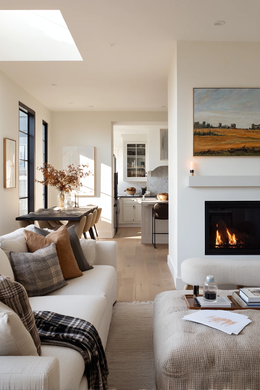 10. Off-Center Fireplace in an Open-Plan Living Room