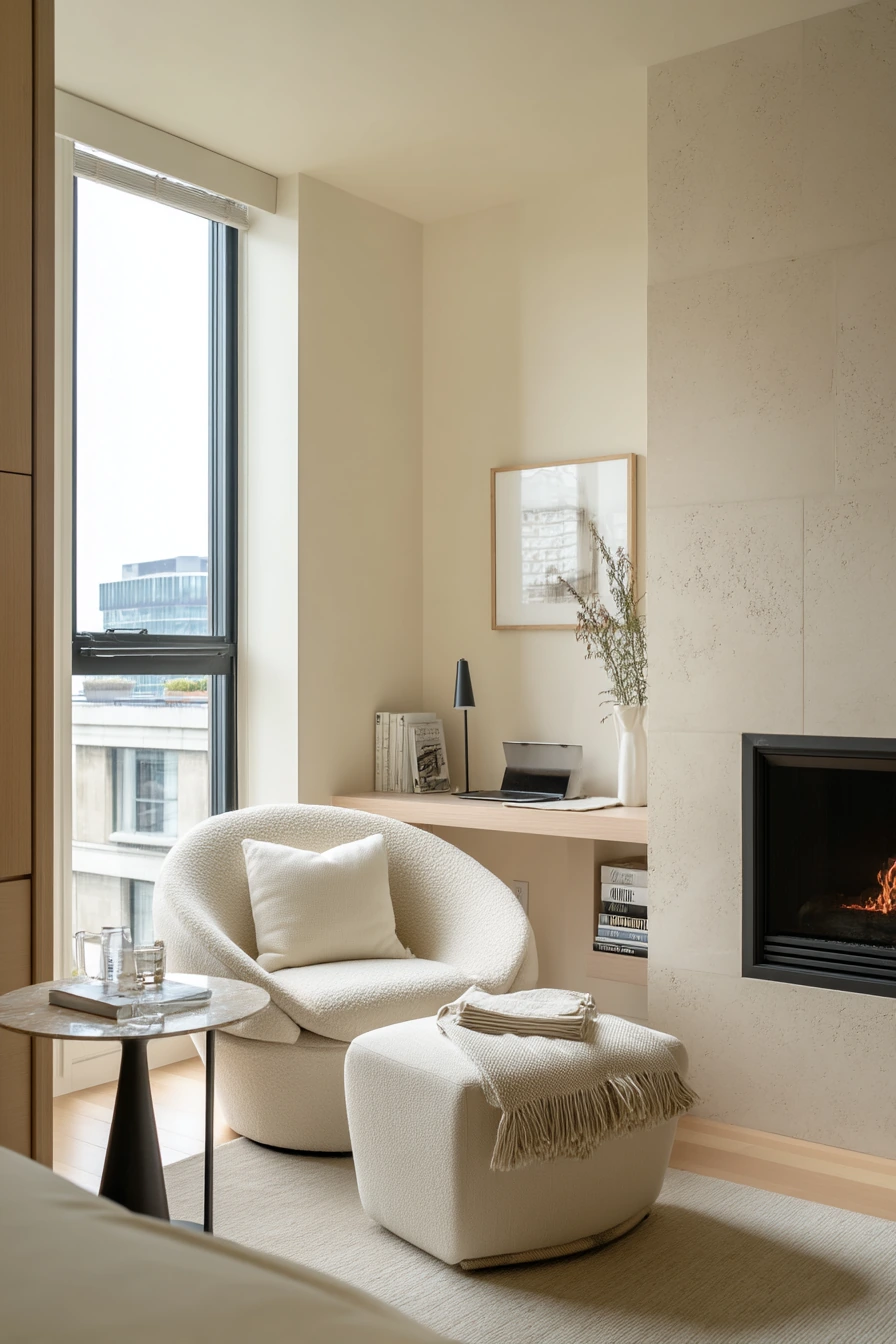 3. Small Apartment Fireplace + Compact Seating