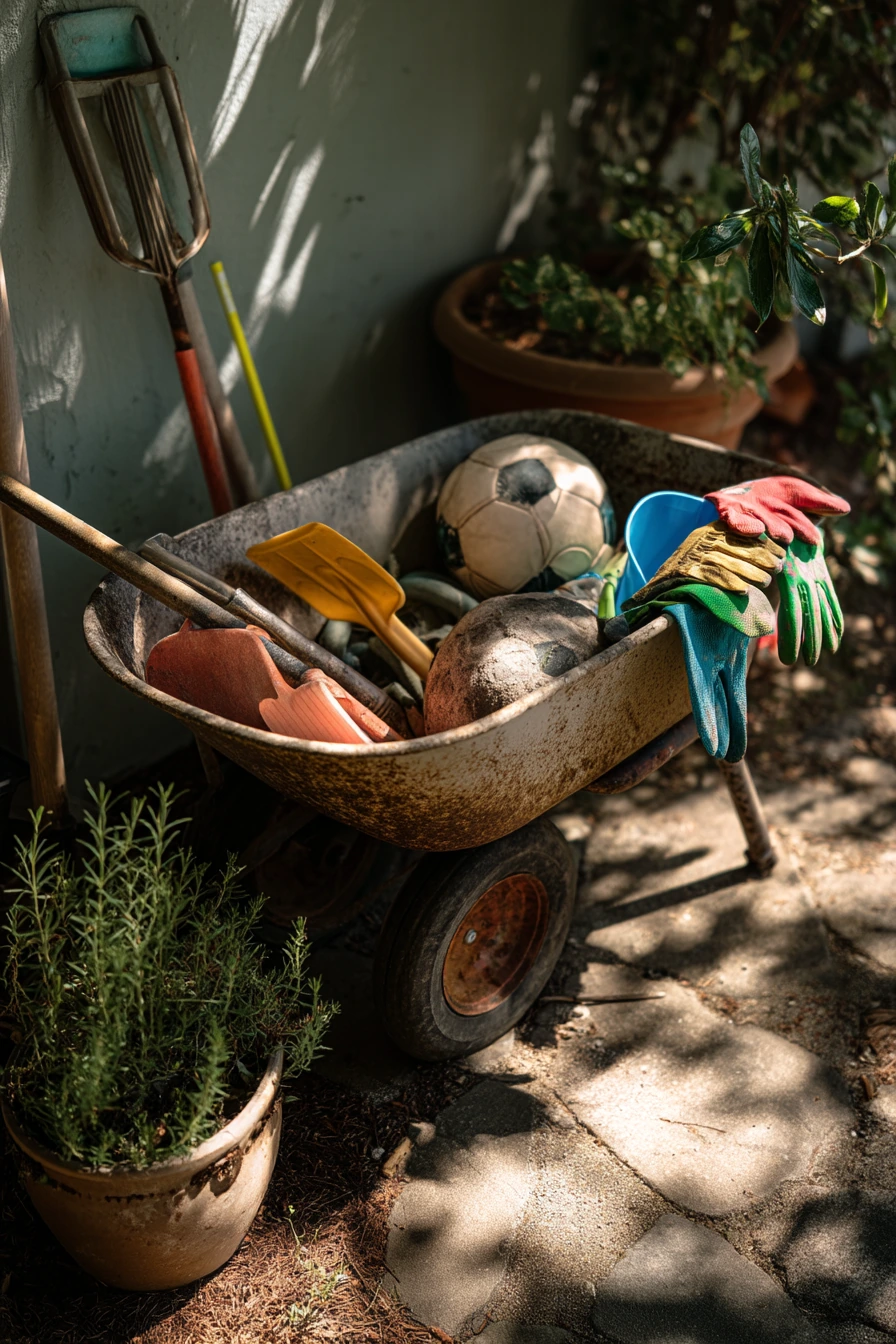 Kids’ Garden Toy Corral in a Sunlit Side Yard