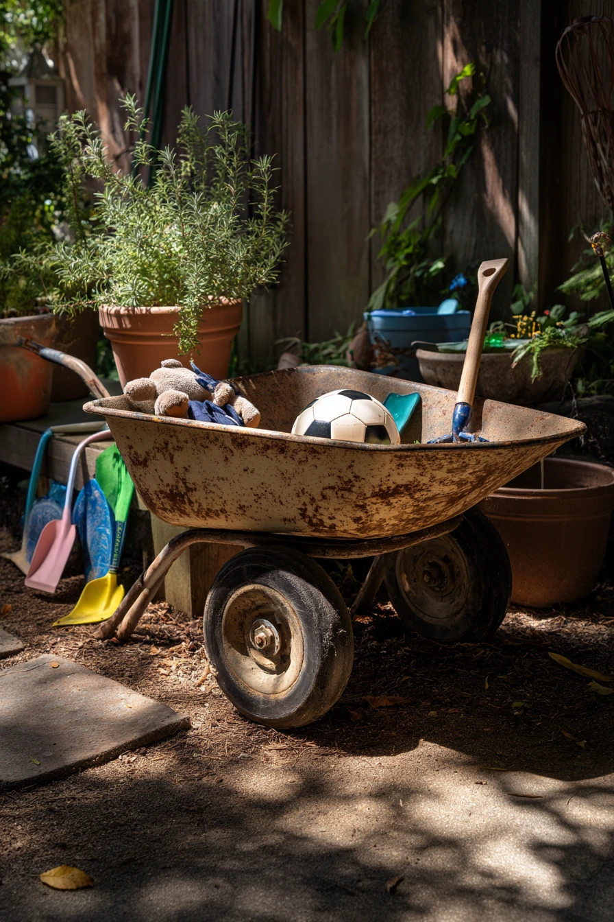 Kids’ Garden Toy Corral in a Sunlit Side Yard