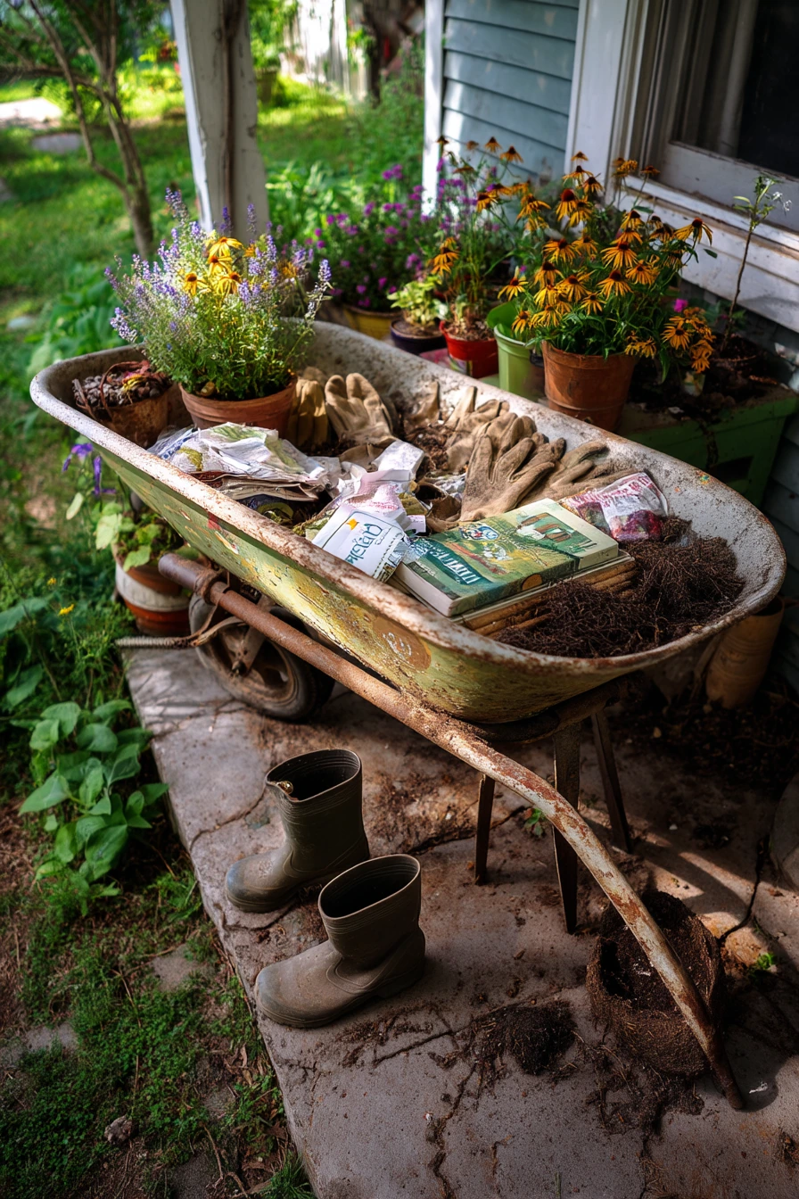 Front Yard Pollinator Bed Built From an Old Wheelbarrow
