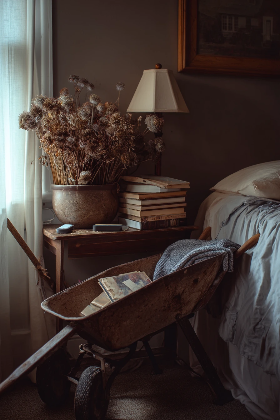 Bedroom Corner Display With Dried Flowers and Keepsakes