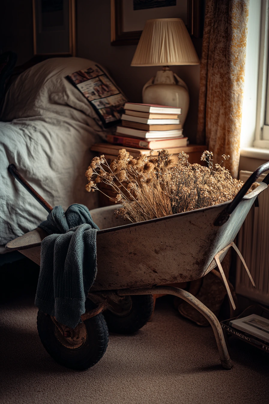 Bedroom Corner Display With Dried Flowers and Keepsakes