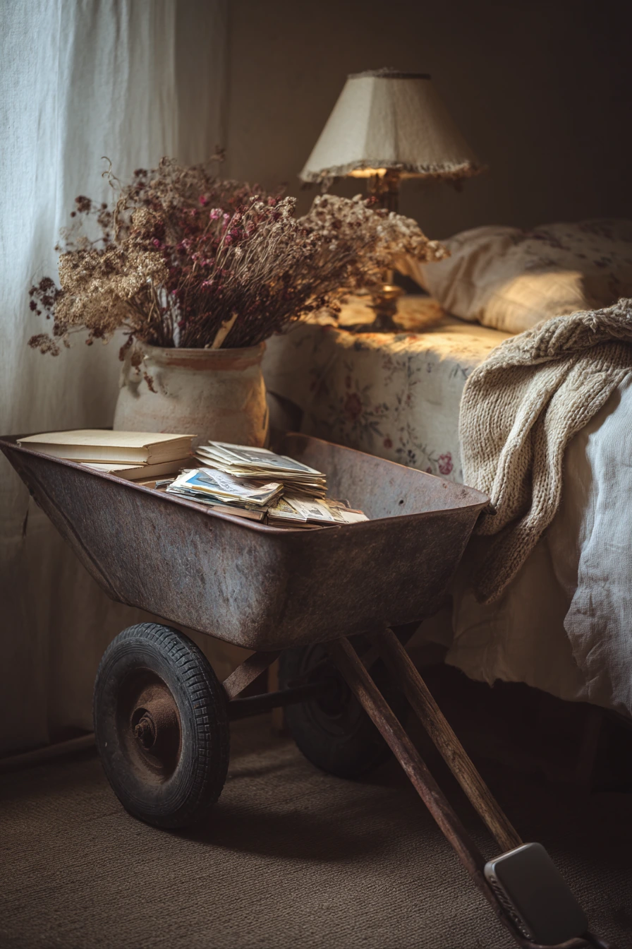 Bedroom Corner Display With Dried Flowers and Keepsakes