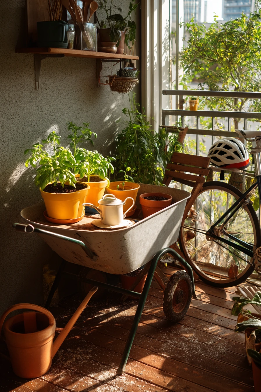 Tiny Apartment Balcony Barrow Garden With Evening Tea