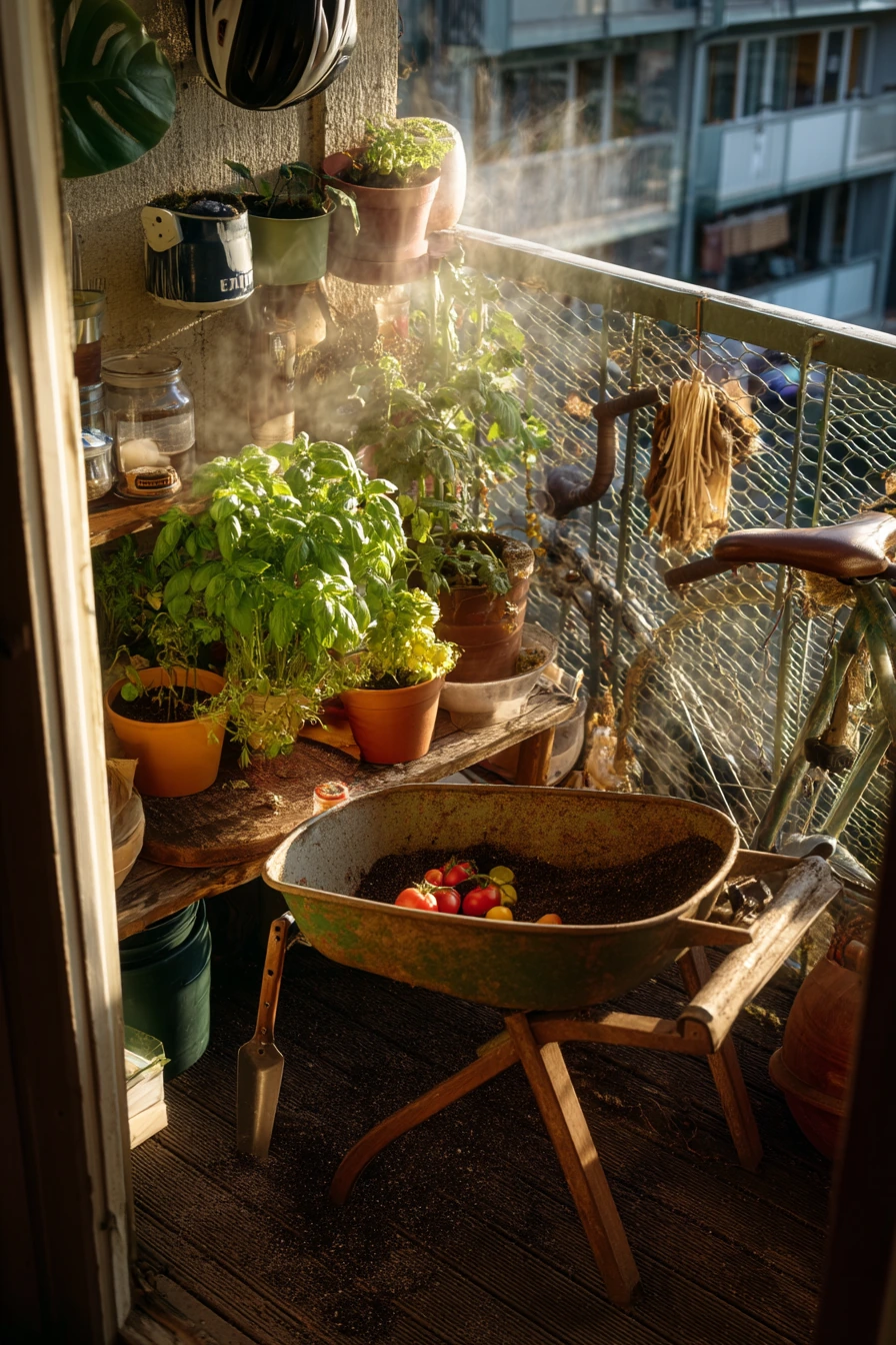Tiny Apartment Balcony Barrow Garden With Evening Tea