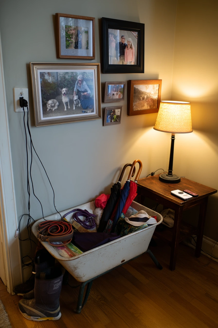 Entryway Umbrella Stand With Vintage Wheelbarrow Charm
