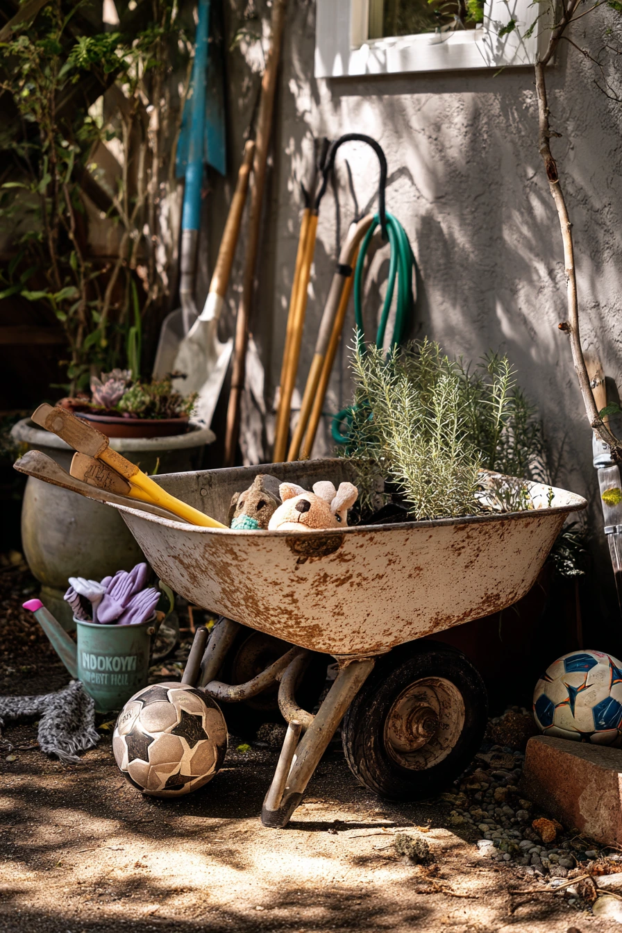 Kids’ Garden Toy Corral in a Sunlit Side Yard