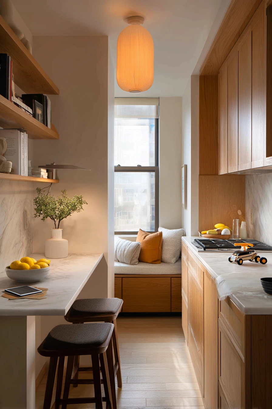 One-Wall Kitchen with Integrated Dining Nook