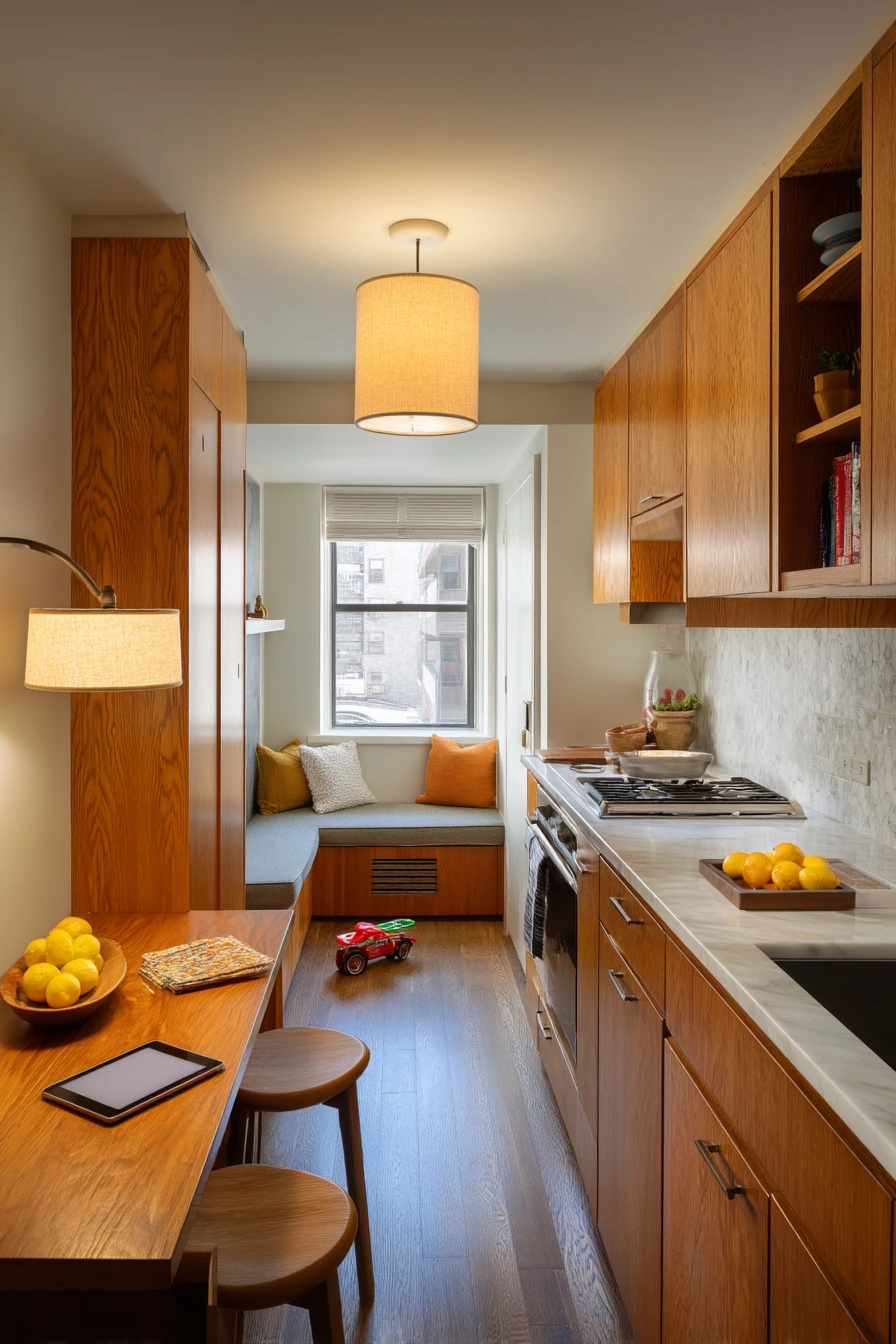 One-Wall Kitchen with Integrated Dining Nook