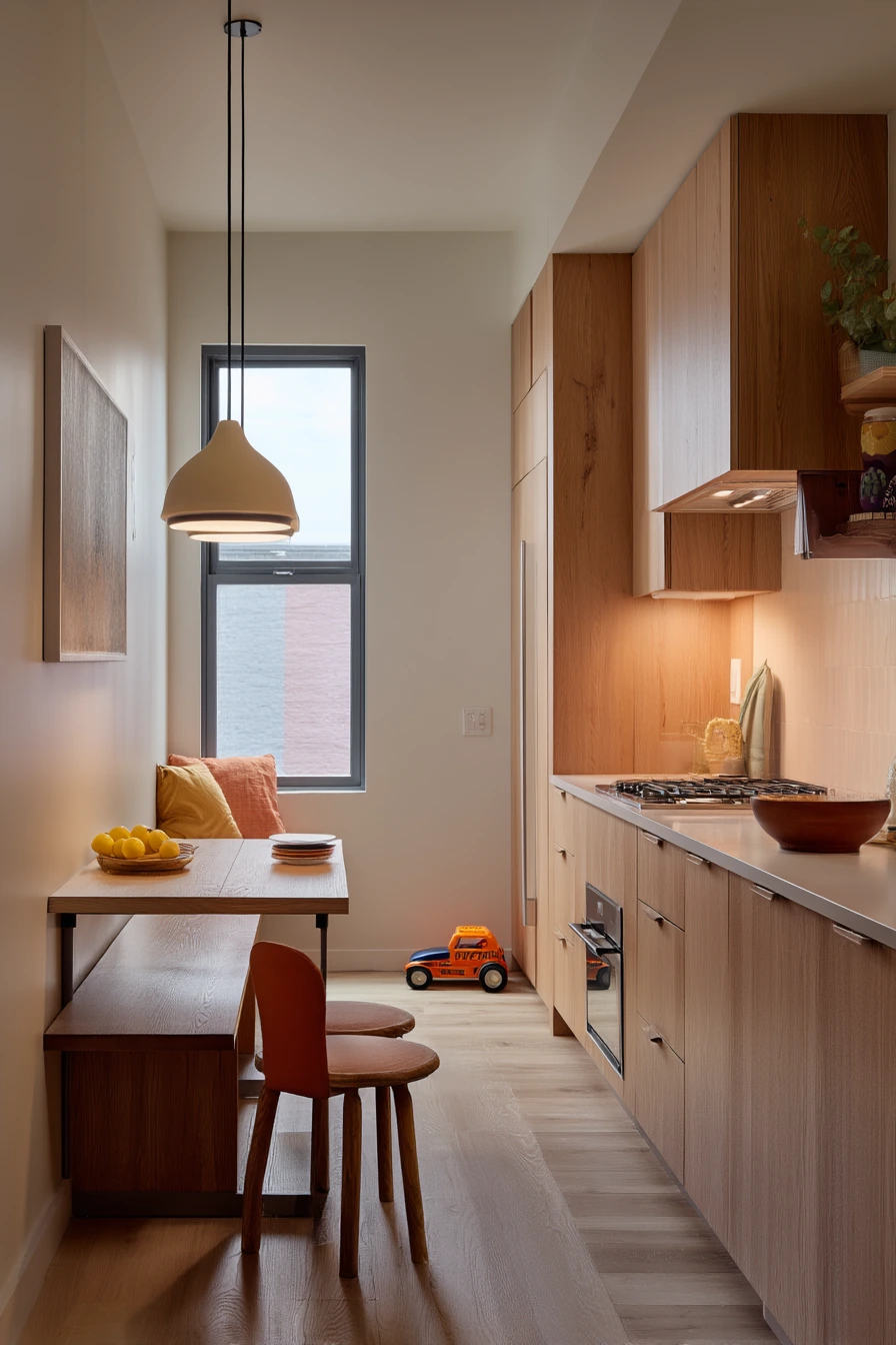 One-Wall Kitchen with Integrated Dining Nook