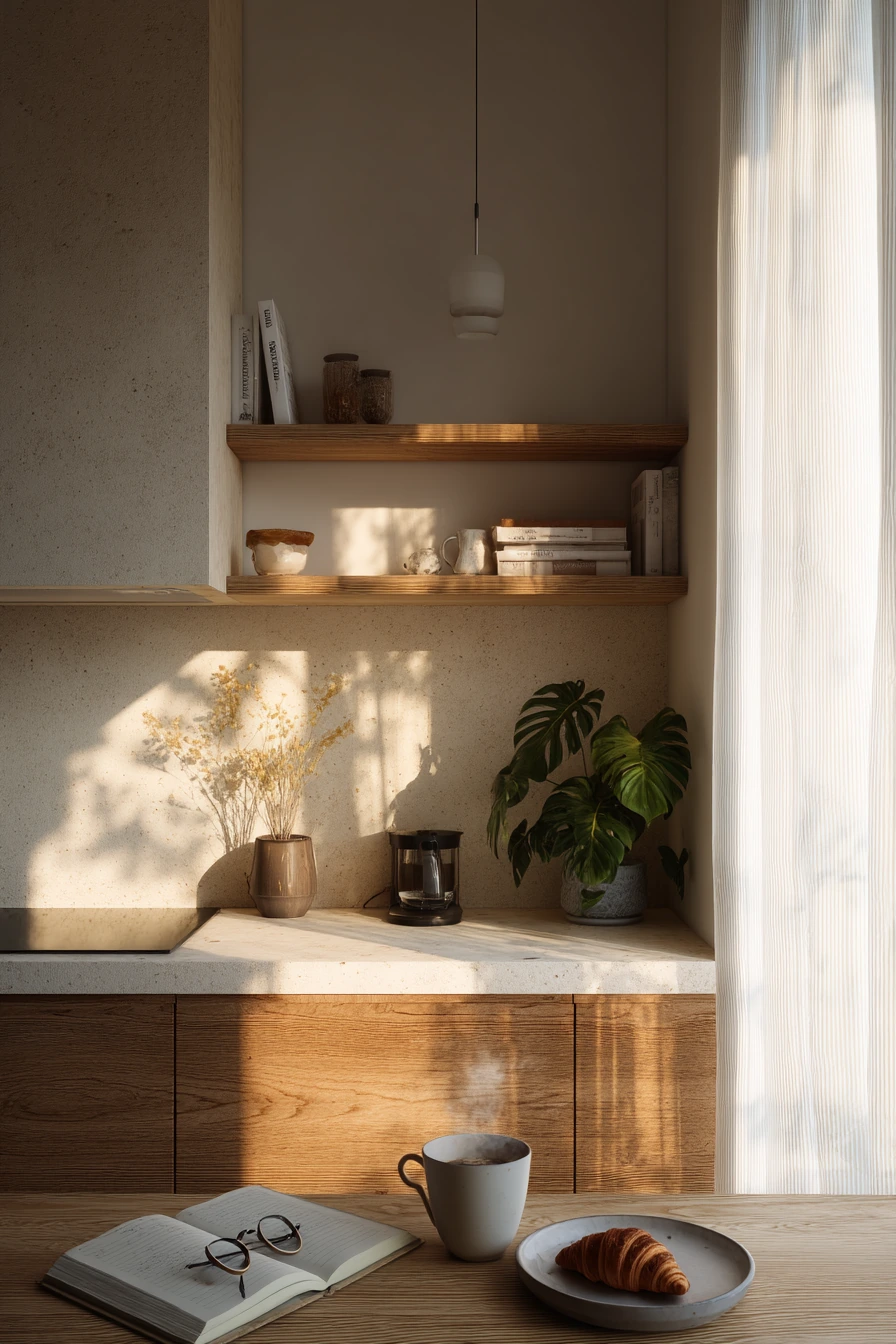 Warm Minimal One-Wall Kitchen for Slow Mornings