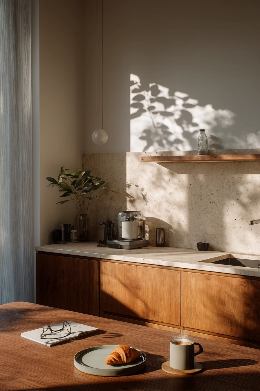 Warm Minimal One-Wall Kitchen for Slow Mornings