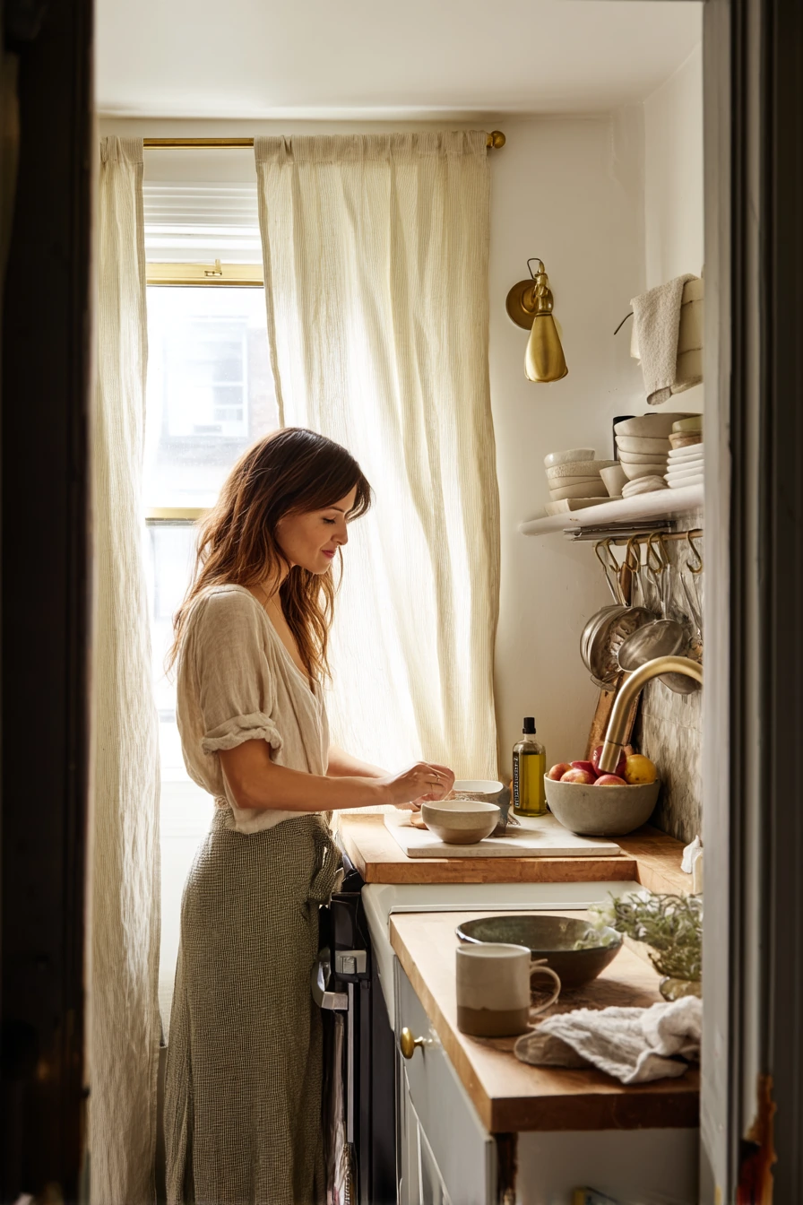 Renter-Friendly One-Wall Kitchen with Peel-and-Stick Charm