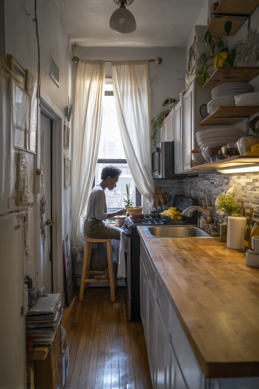 Renter-Friendly One-Wall Kitchen with Peel-and-Stick Charm