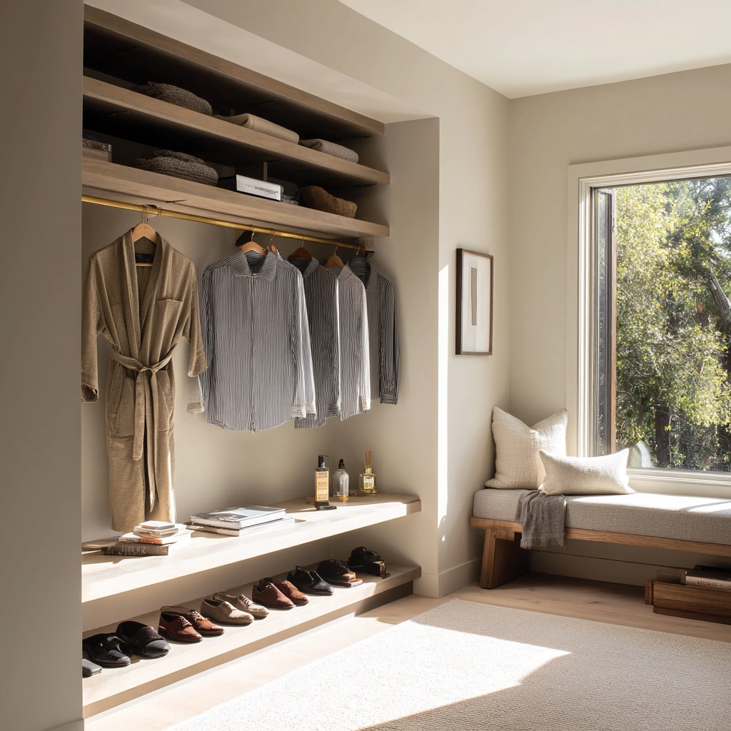 Primary Suite Open Closet with Morning Light