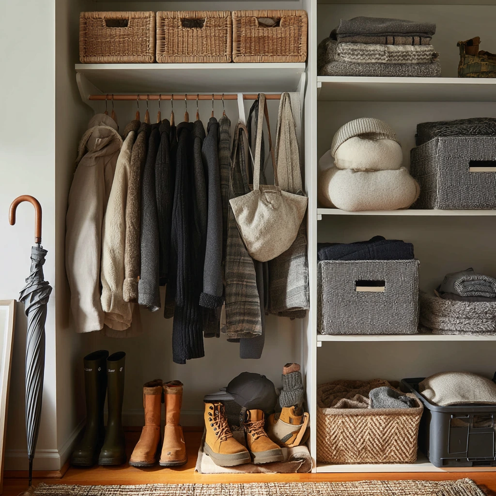 Seasonal Open Closet with Winter Layers