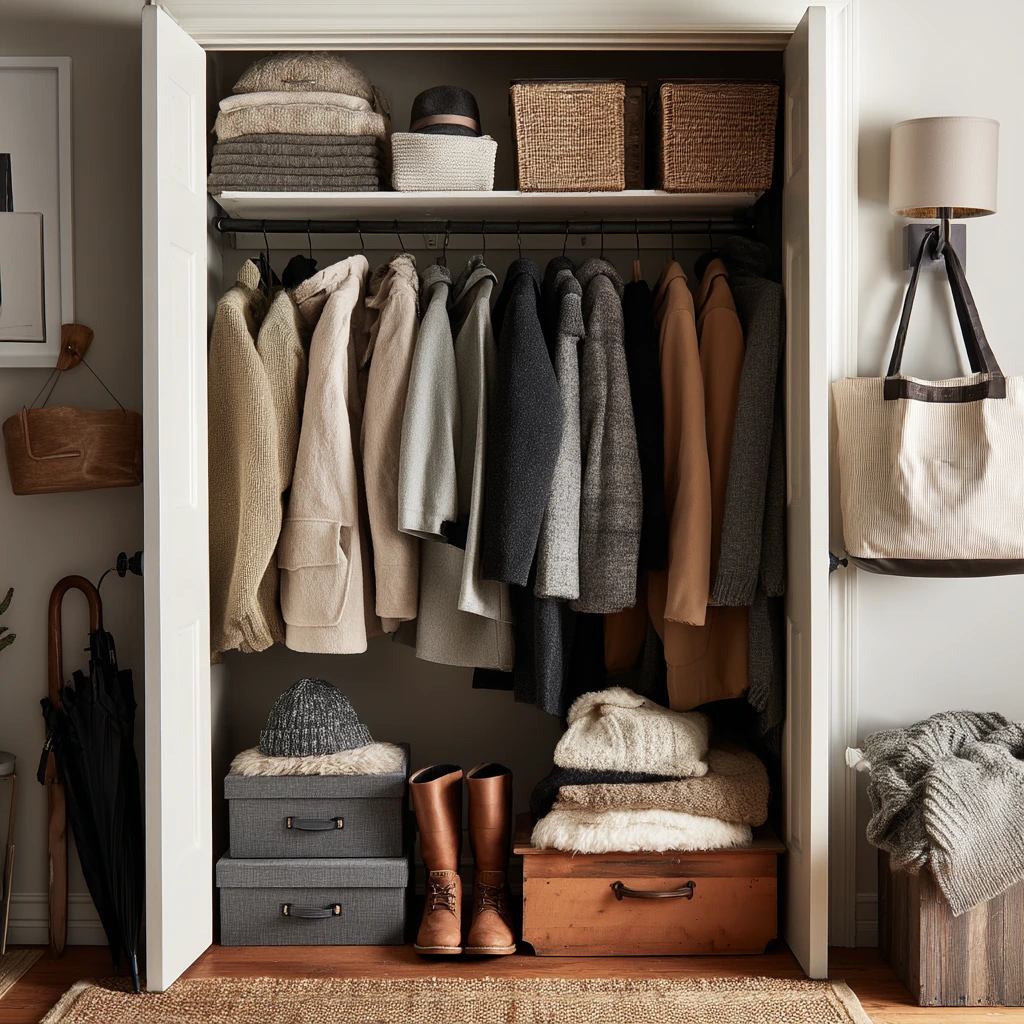 Seasonal Open Closet with Winter Layers