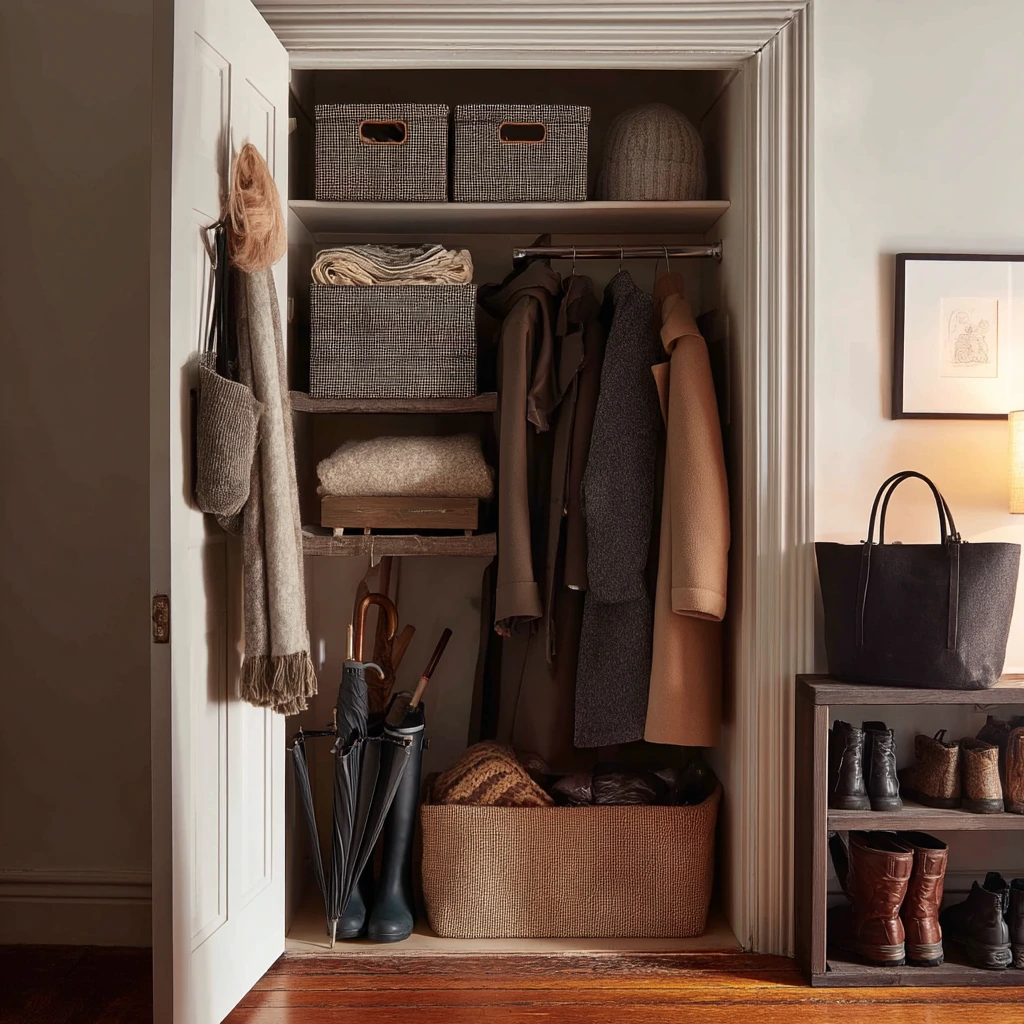 Seasonal Open Closet with Winter Layers
