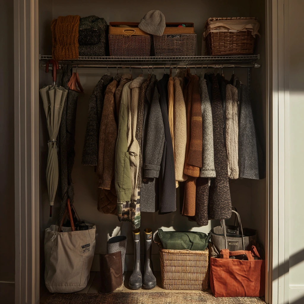 Seasonal Open Closet with Winter Layers