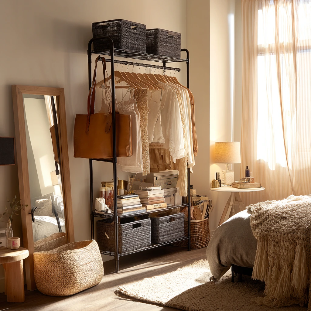 Renter-Friendly Open Closet in a Studio Apartment