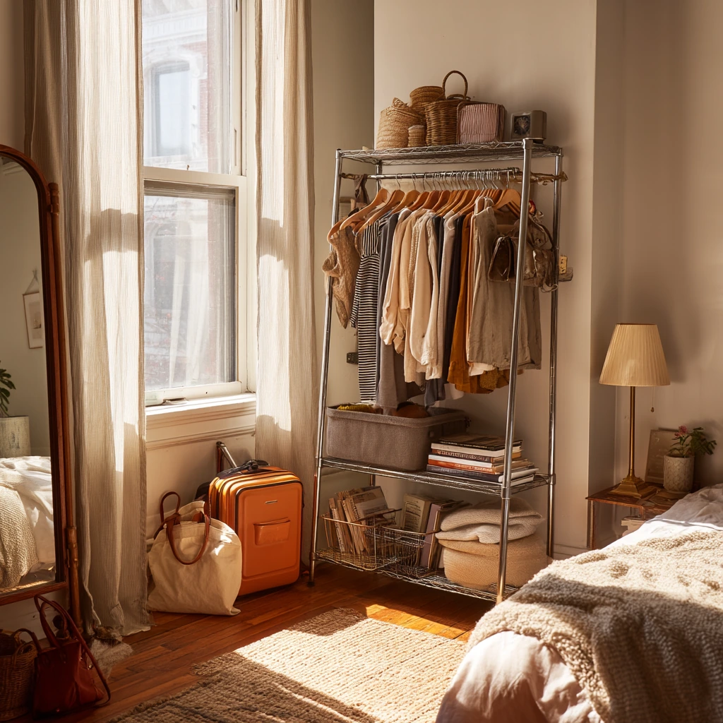 Renter-Friendly Open Closet in a Studio Apartment