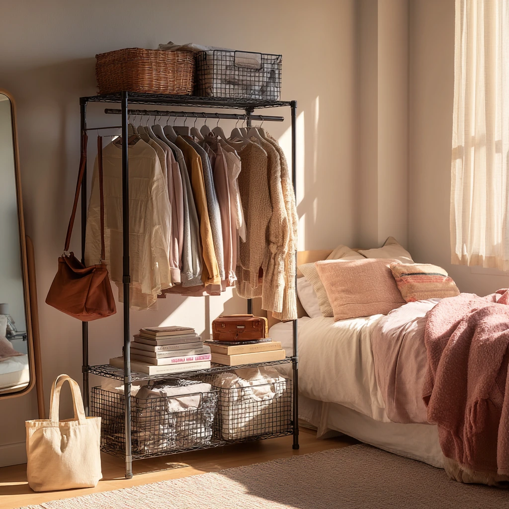 Renter-Friendly Open Closet in a Studio Apartment