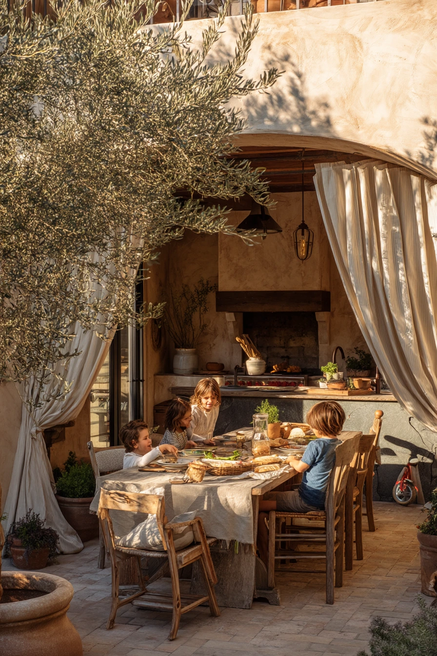 Mediterranean Courtyard Dinner Scene