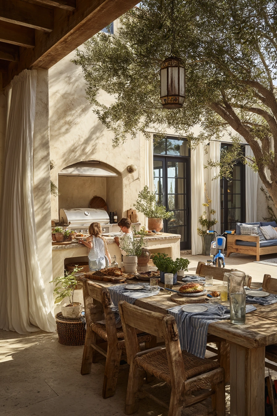 Mediterranean Courtyard Dinner Scene