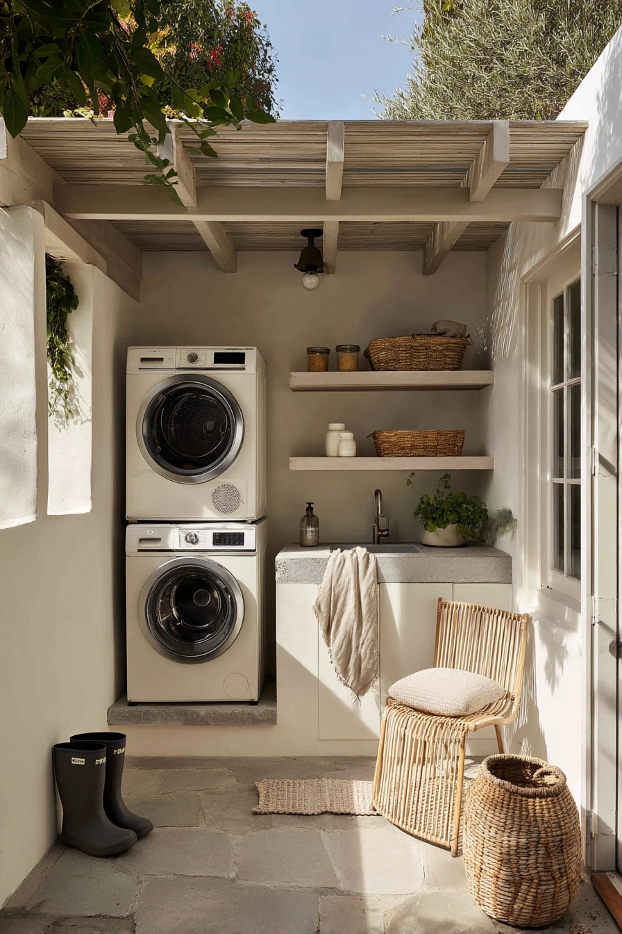 Compact Side-Yard Laundry Nook