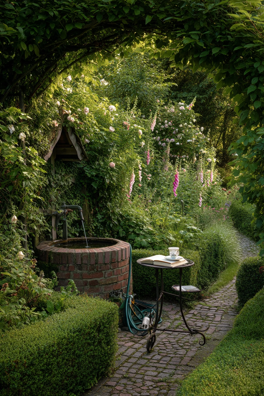 English Garden Wishing Well with Climbing Roses
