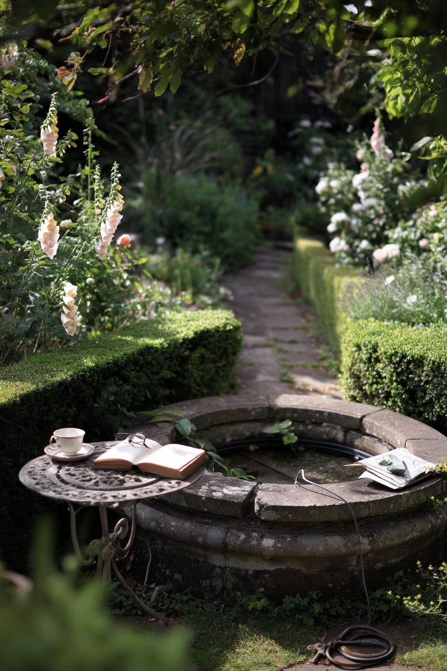 English Garden Wishing Well with Climbing Roses