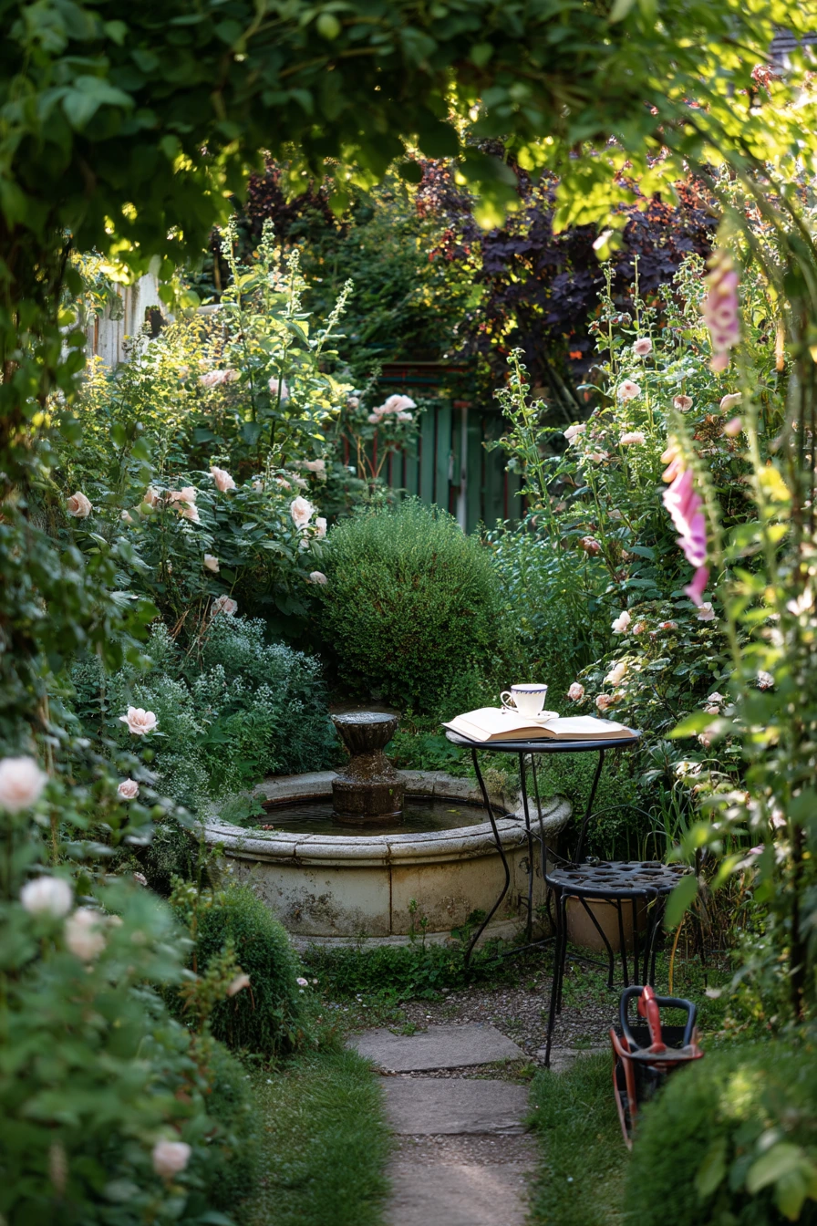 English Garden Wishing Well with Climbing Roses