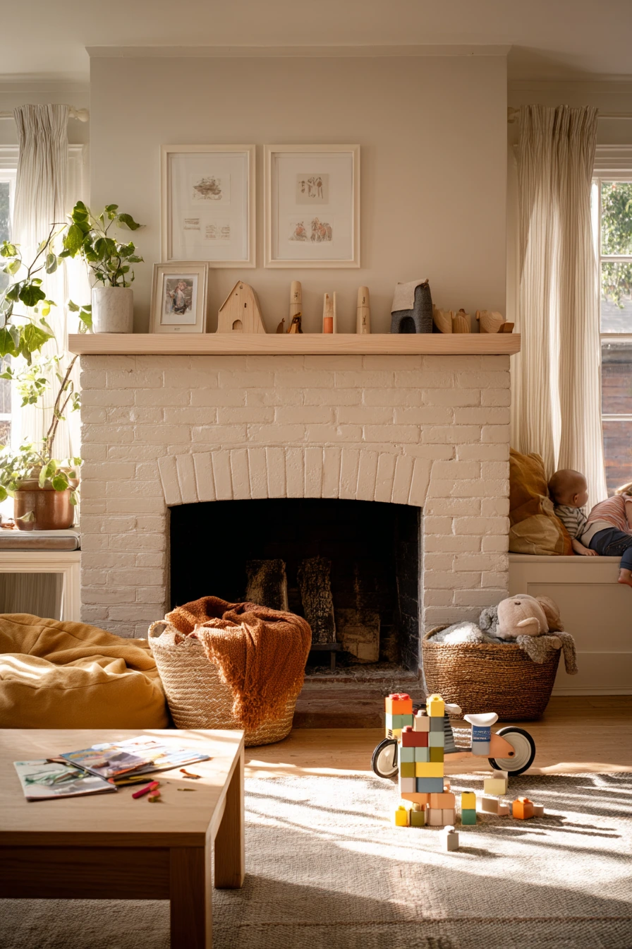 Kids' Playroom Fireplace Wall