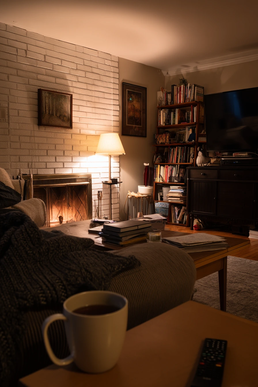 Cozy Night In by the Painted Brick Hearth