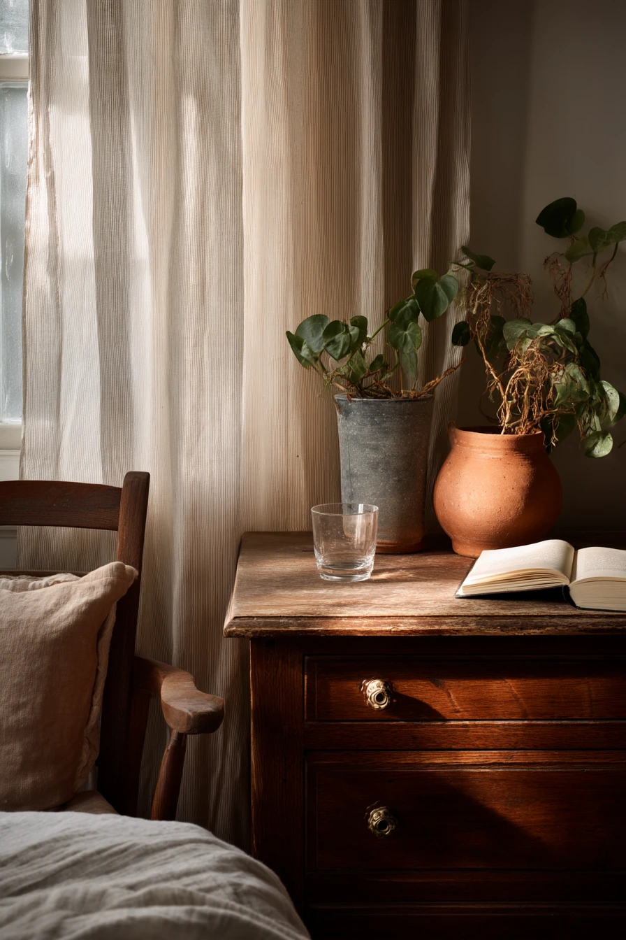 4. Boho Bedroom Dresser with Painted Cachepots