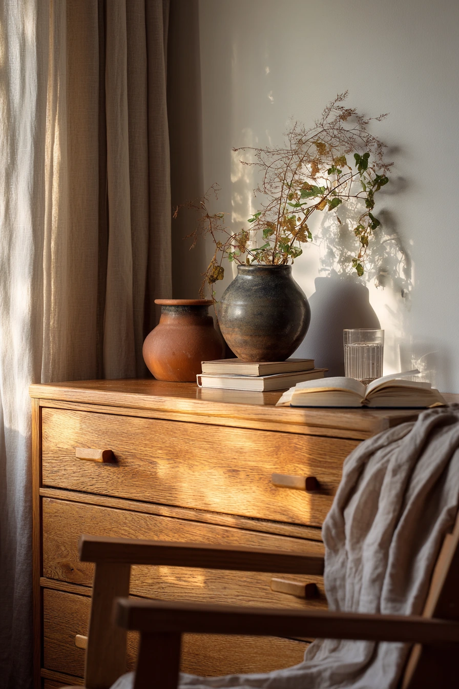 4. Boho Bedroom Dresser with Painted Cachepots