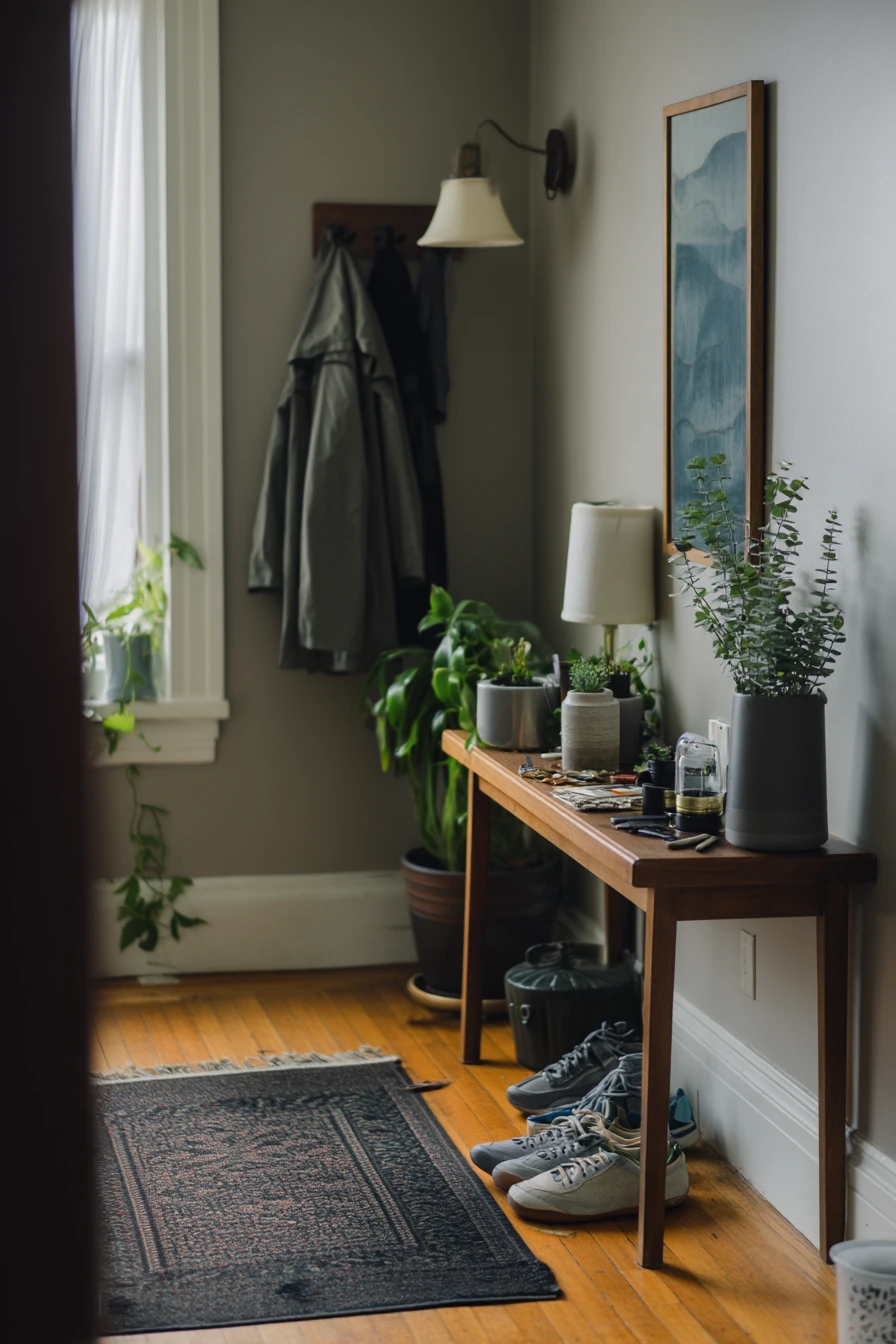 5. Entryway Catchall with Painted Pots