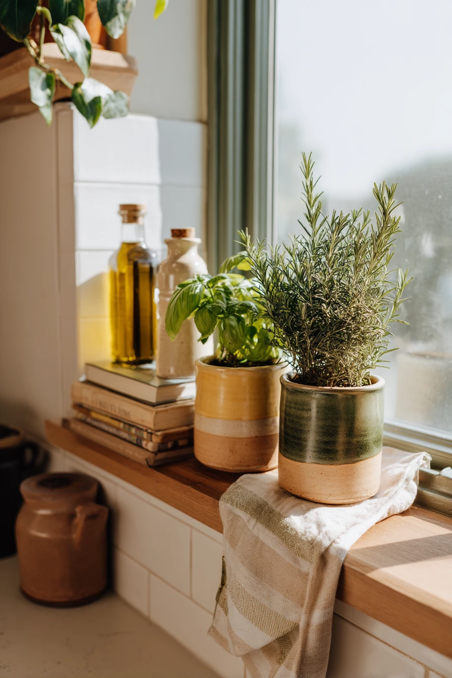 1. Minimal Ceramic Trio on a Kitchen Shelf